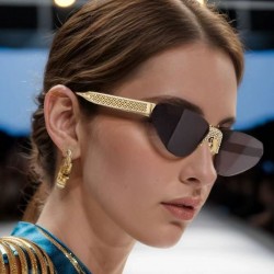 Letter F rimless diamond-studded triangular cat-eye sunglasses, new sunglasses, European and American cross-border fashion street style sunglasses